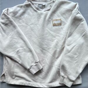 Puma Cream Crewneck Sweatshirt with Chest Logo Patch